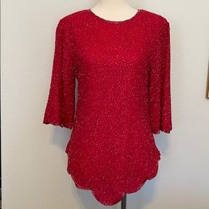 Vintage Praise Hymn silk beaded top women’s sz XS